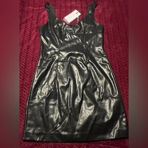 NWT Endless Rose Black Patent Leather mini dress Women’s Medium -MSRP $80